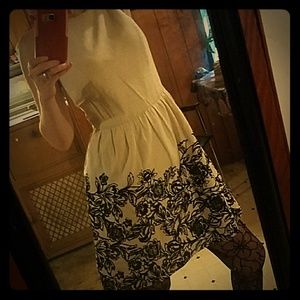 Cream color (nude tone) with black flowers dress